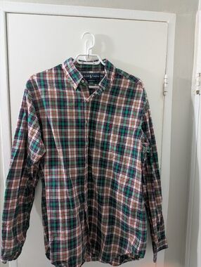 Ralph Lauren Classic Fit Plaid Button-Up Shirt - Green/Navy/Red